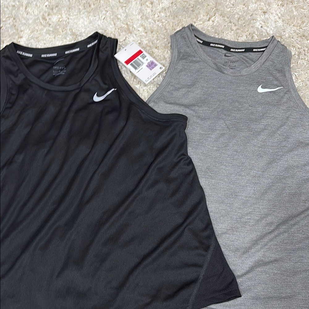 Nike Black and Gray running Tank Tops